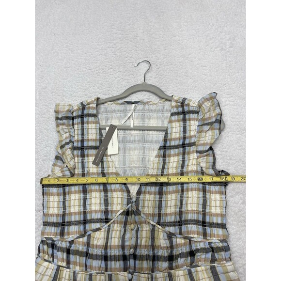Anthropologie Midi Dress Women Peregrine Blue Plaid Preppy Vacay Boho Size L NWT - Picture 6 of 12